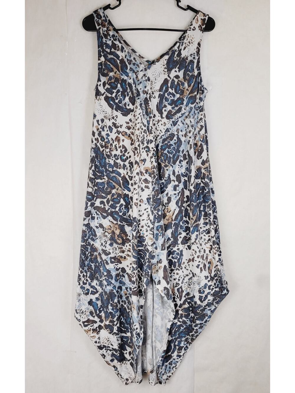 Everlily blue cheetah print handkerchief hem dress Size small Lagenlook